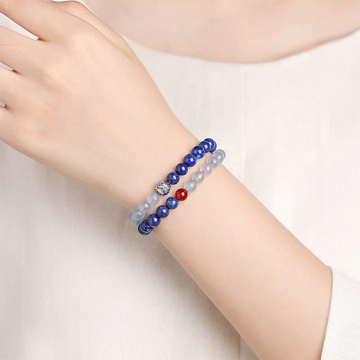 Buddha Stones Bracelet équilibre à double tour en lapis-lazuli, aigue-marine et agate rouge - image 4