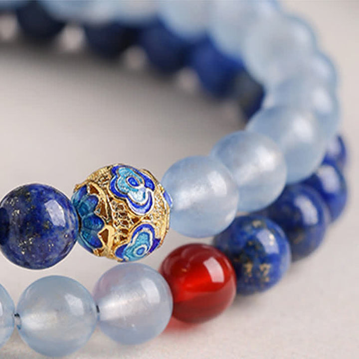 Buddha Stones Bracelet équilibre à double tour en lapis-lazuli, aigue-marine et agate rouge - image 7