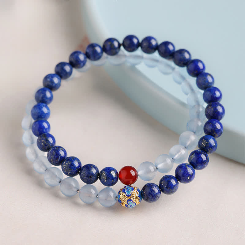 Buddha Stones Bracelet équilibre à double tour en lapis-lazuli, aigue-marine et agate rouge - image 1