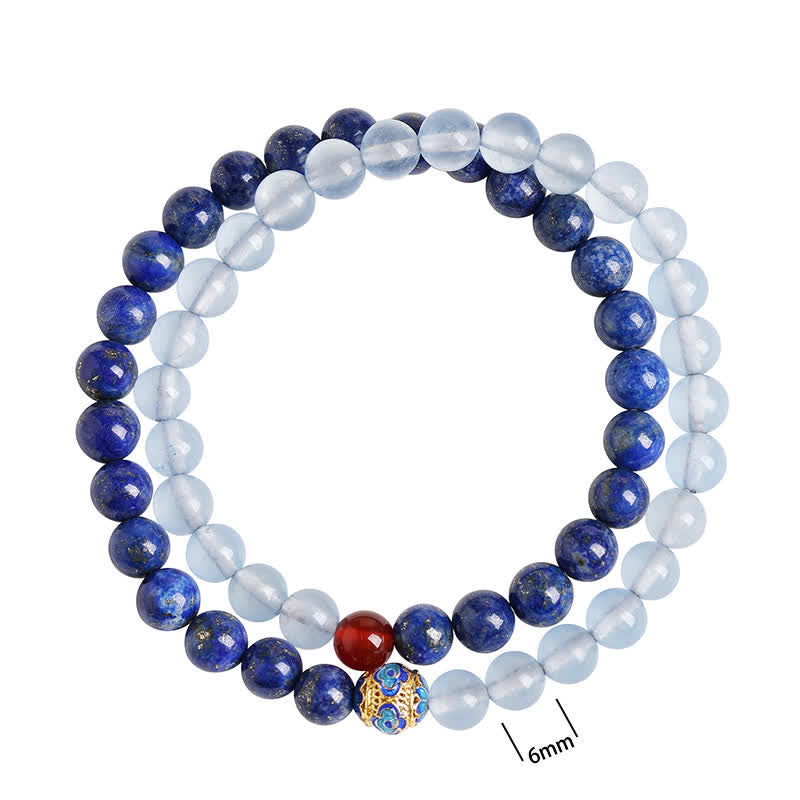 Buddha Stones Bracelet équilibre à double tour en lapis-lazuli, aigue-marine et agate rouge - image 10