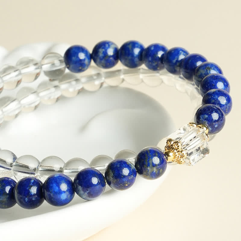 Buddha Stones Bracelet d'équilibre en perles de quartz clair et lapis-lazuli - image 3