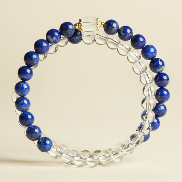 Buddha Stones Bracelet d'équilibre en perles de quartz clair et lapis-lazuli - image 1
