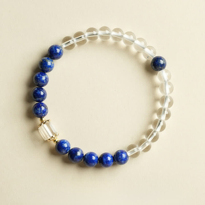 Buddha Stones Bracelet d'équilibre en perles de quartz clair et lapis-lazuli - Bracelet double tour en lapis-lazuli (tour de poignet 14-15 cm) - image 11