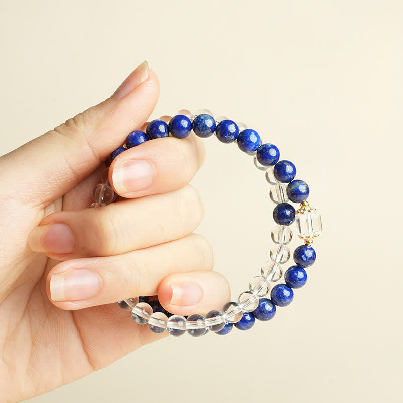 Buddha Stones Bracelet d'équilibre en perles de quartz clair et lapis-lazuli - image 6