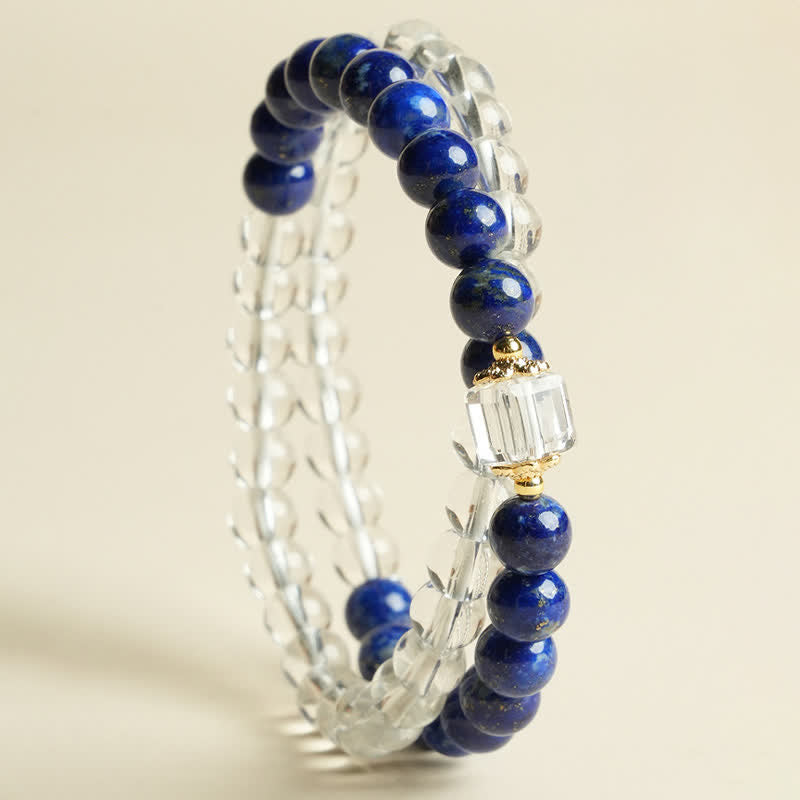 Buddha Stones Bracelet d'équilibre en perles de quartz clair et lapis-lazuli - image 2