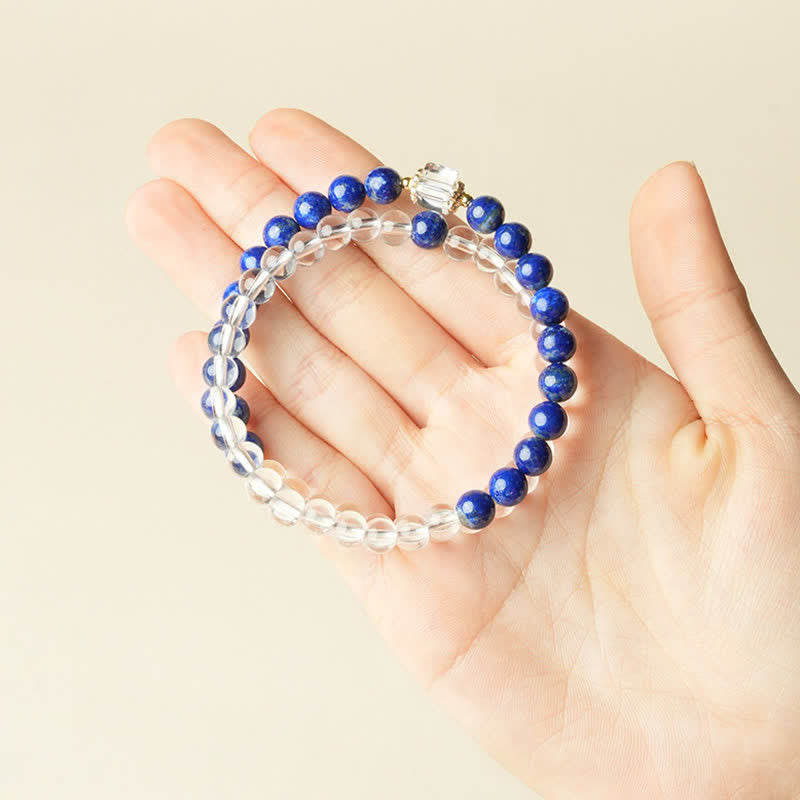 Buddha Stones Bracelet d'équilibre en perles de quartz clair et lapis-lazuli - image 4