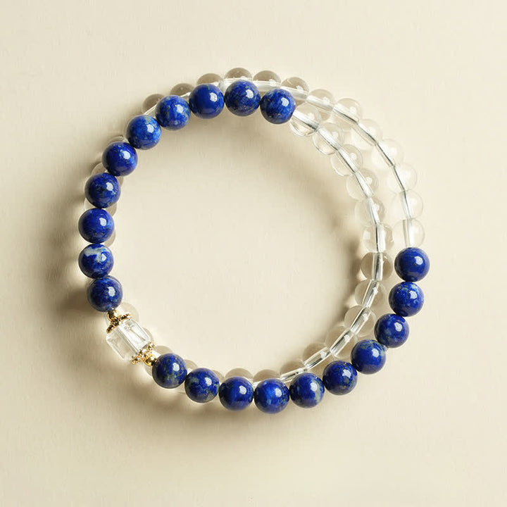 Buddha Stones Bracelet d'équilibre en perles de quartz clair et lapis-lazuli - Bracelet en lapis-lazuli à un seul tour (tour de poignet 14-15 cm) - image 0