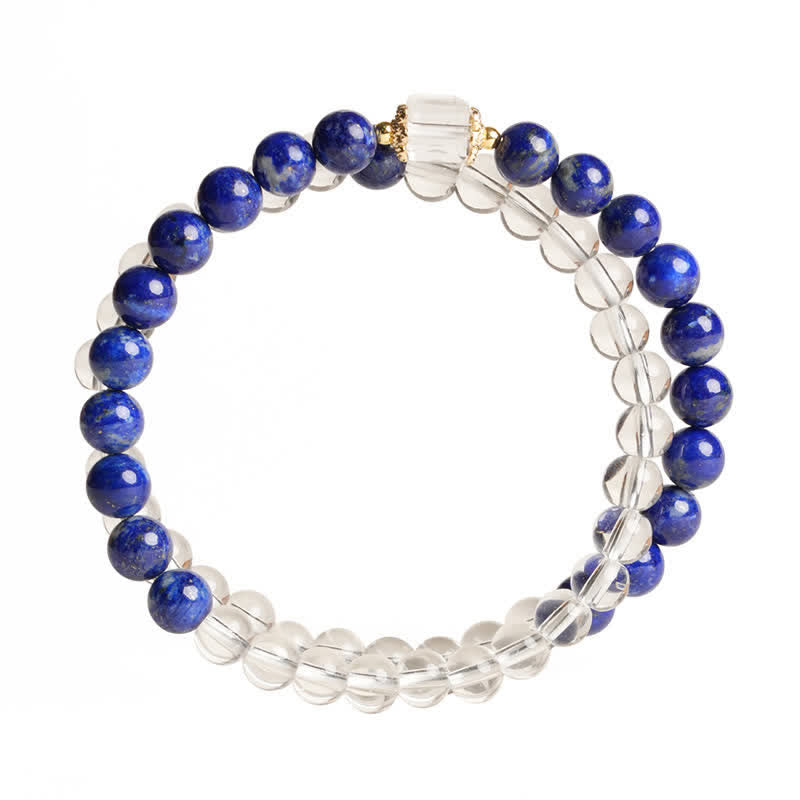 Buddha Stones Bracelet d'équilibre en perles de quartz clair et lapis-lazuli - image 8