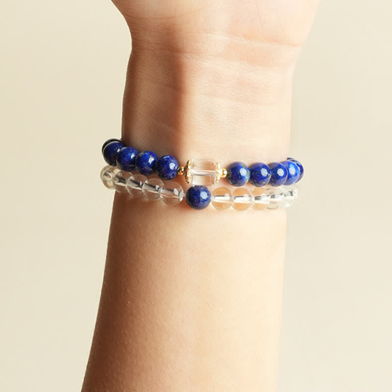 Buddha Stones Bracelet d'équilibre en perles de quartz clair et lapis-lazuli - image 7