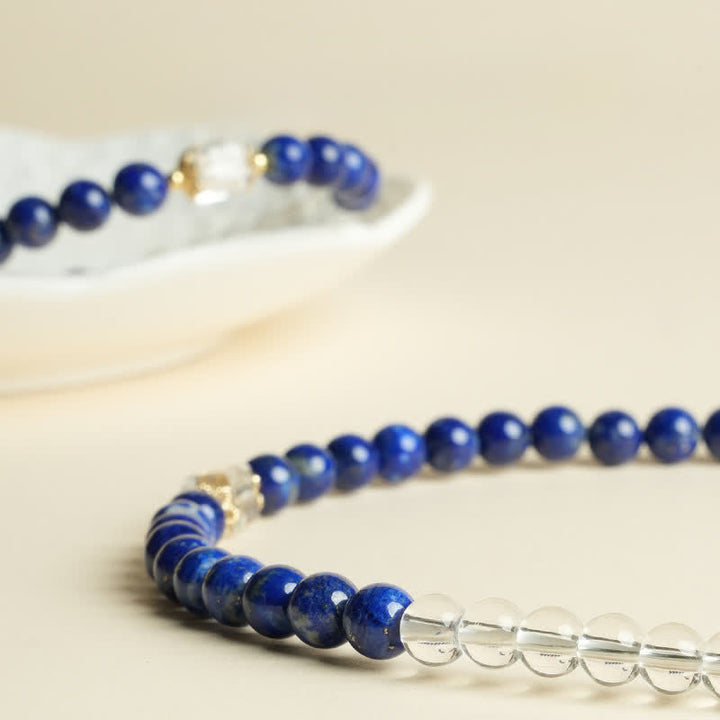 Buddha Stones Bracelet d'équilibre en perles de quartz clair et lapis-lazuli - image 13