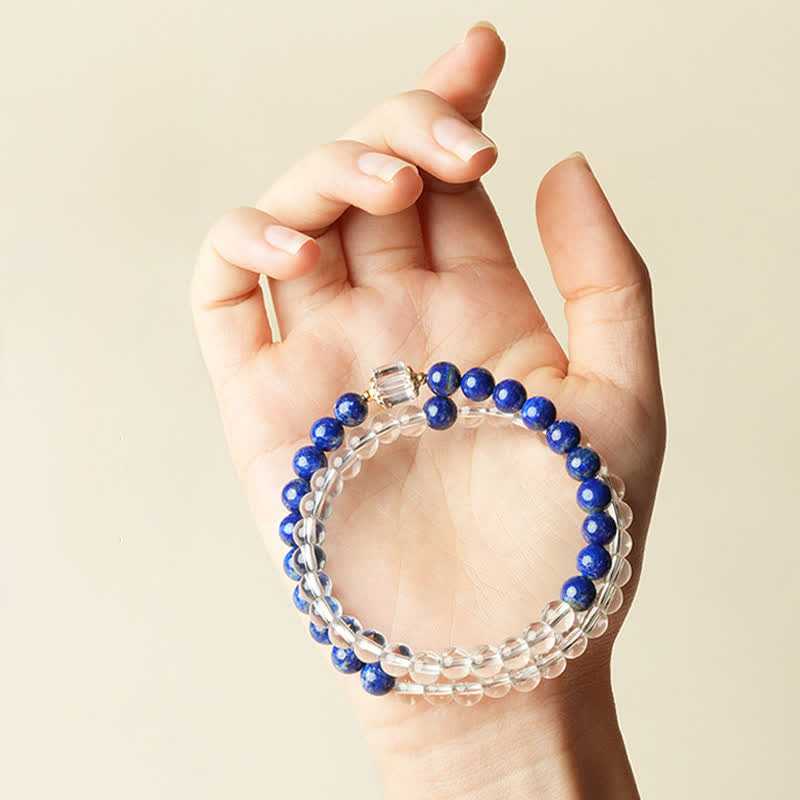 Buddha Stones Bracelet d'équilibre en perles de quartz clair et lapis-lazuli - image 5