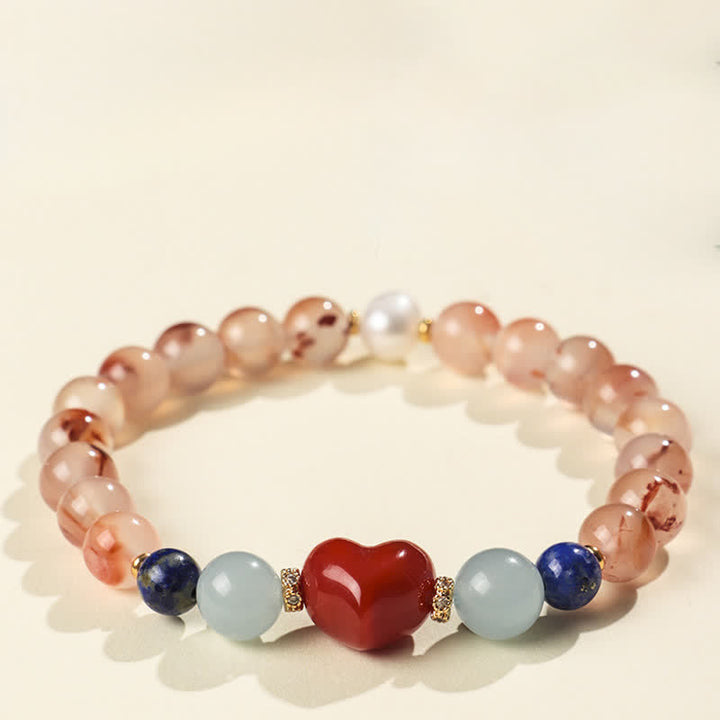 Buddha Stones Bracelet porte-bonheur en agate rouge du Sud et lapis-lazuli, motif cœur - image 2