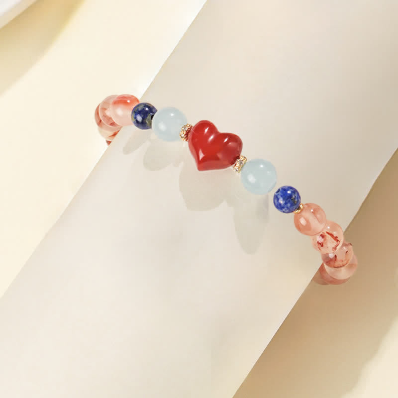 Buddha Stones Bracelet porte-bonheur en agate rouge du Sud et lapis-lazuli, motif cœur - image 5