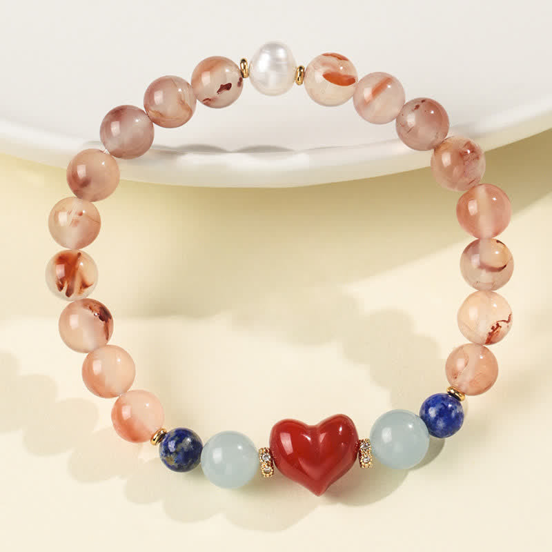 Buddha Stones Bracelet porte-bonheur en agate rouge du Sud et lapis-lazuli, motif cœur - image 3