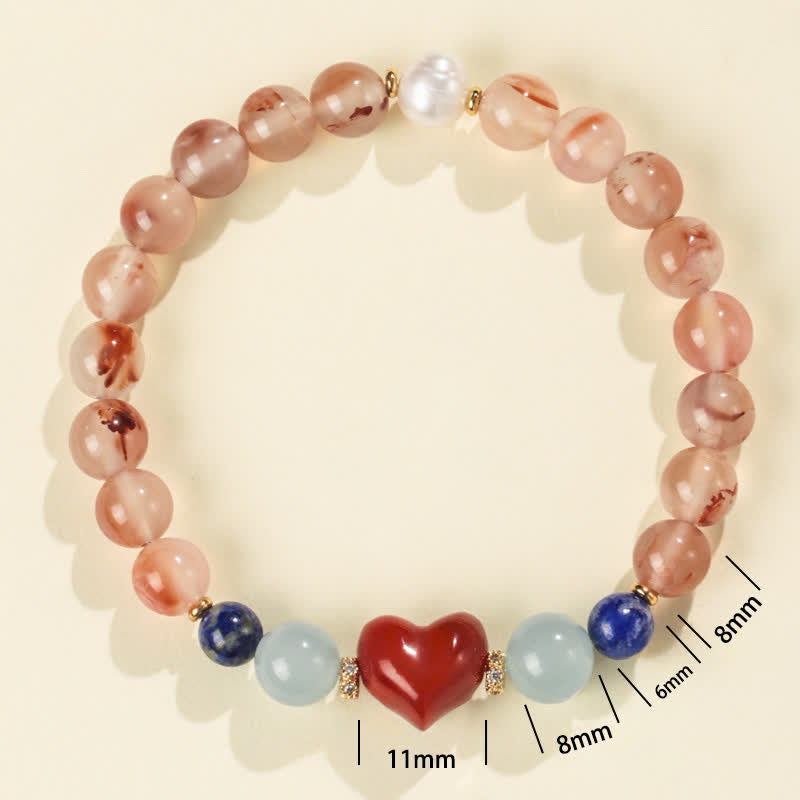 Buddha Stones Bracelet porte-bonheur en agate rouge du Sud et lapis-lazuli, motif cœur - image 1