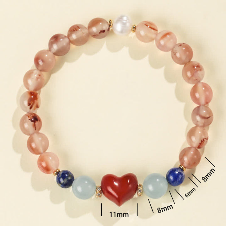 Buddha Stones Bracelet porte-bonheur en agate rouge du Sud et lapis-lazuli, motif cœur - image 1