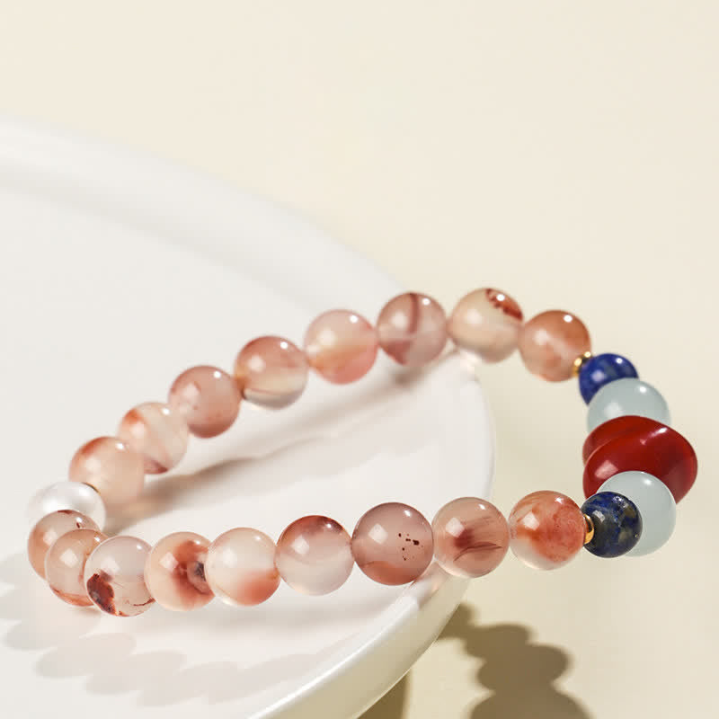 Buddha Stones Bracelet porte-bonheur en agate rouge du Sud et lapis-lazuli, motif cœur - image 4