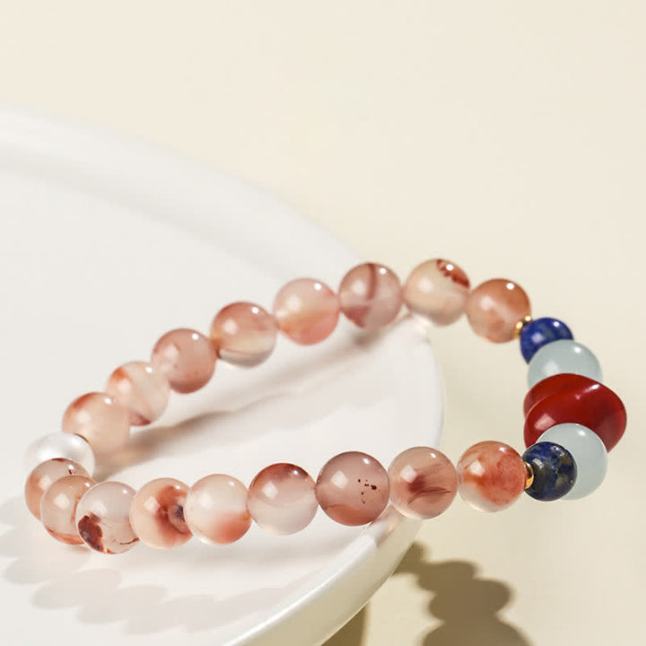 Buddha Stones Bracelet porte-bonheur en agate rouge du Sud et lapis-lazuli, motif cœur - image 4