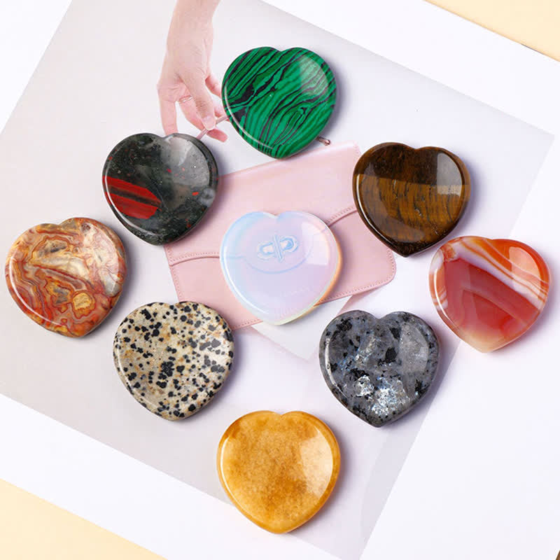 Buddha Stones Pierre à sentiments en forme de cœur, opale, quartz rose, cristal de motivation, décoration 4 x 4 x 0,7 cm - image 25