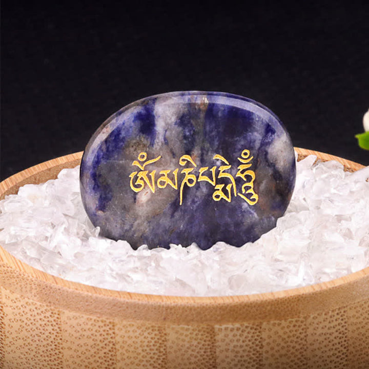 Buddha Stones Décoration en cristal Om Mani Padme Hum, pierre de palmier œil de tigre améthyste 35*45mm - Sodalite naturelle (couleur variable) 35*45 mm - image 15