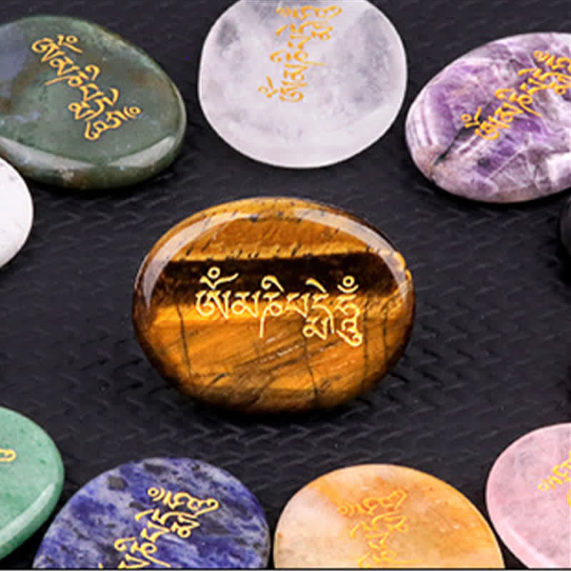 Buddha Stones Décoration en cristal Om Mani Padme Hum, pierre de palmier œil de tigre améthyste 35*45mm - image 40