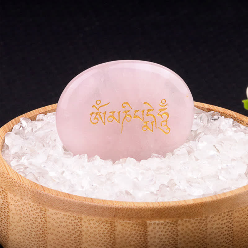 Buddha Stones Décoration en cristal Om Mani Padme Hum, pierre de palmier œil de tigre améthyste 35*45mm - Quartz rose naturel (la couleur peut varier) 35*45 mm - image 27