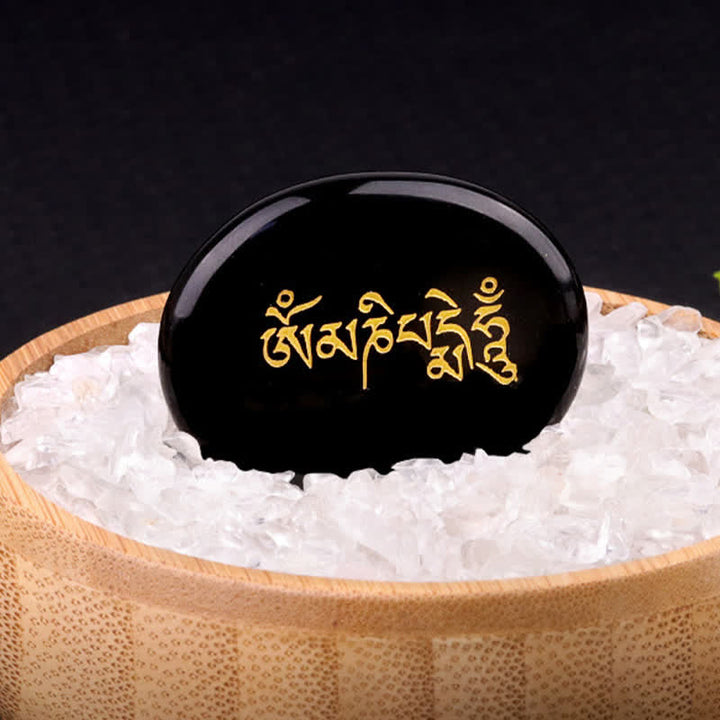 Buddha Stones Décoration en cristal Om Mani Padme Hum, pierre de palmier œil de tigre améthyste 35*45mm - Obsidienne noire naturelle (la couleur peut varier) 35*45 mm - image 9