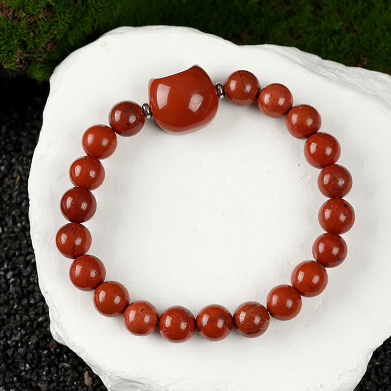 Buddha Stones Bracelet en perles de quartz clair et agate dentelle bleue avec motif chat mignon - Jaspe rouge (tour de poignet 15–16 cm) - image 22
