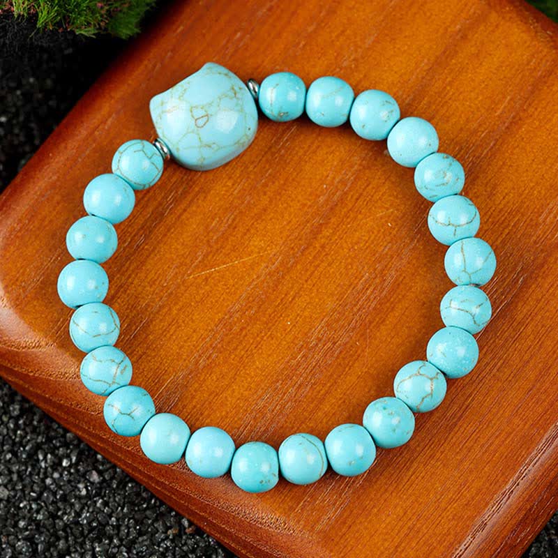 Buddha Stones Bracelet en perles de quartz clair et agate dentelle bleue avec motif chat mignon - Turquoise (Tour de poignet 15–16 cm) - image 14