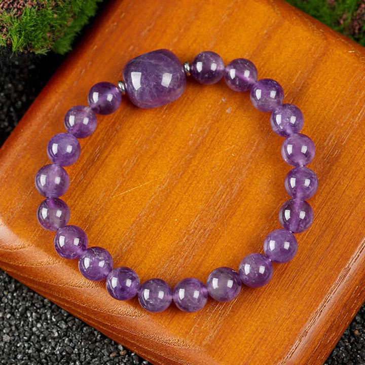 Buddha Stones Bracelet en perles de quartz clair et agate dentelle bleue avec motif chat mignon - Améthyste (Tour de poignet 15–16 cm) - image 10