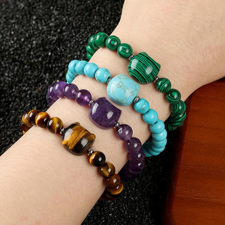 Buddha Stones Bracelet en perles de quartz clair et agate dentelle bleue avec motif chat mignon - image 36