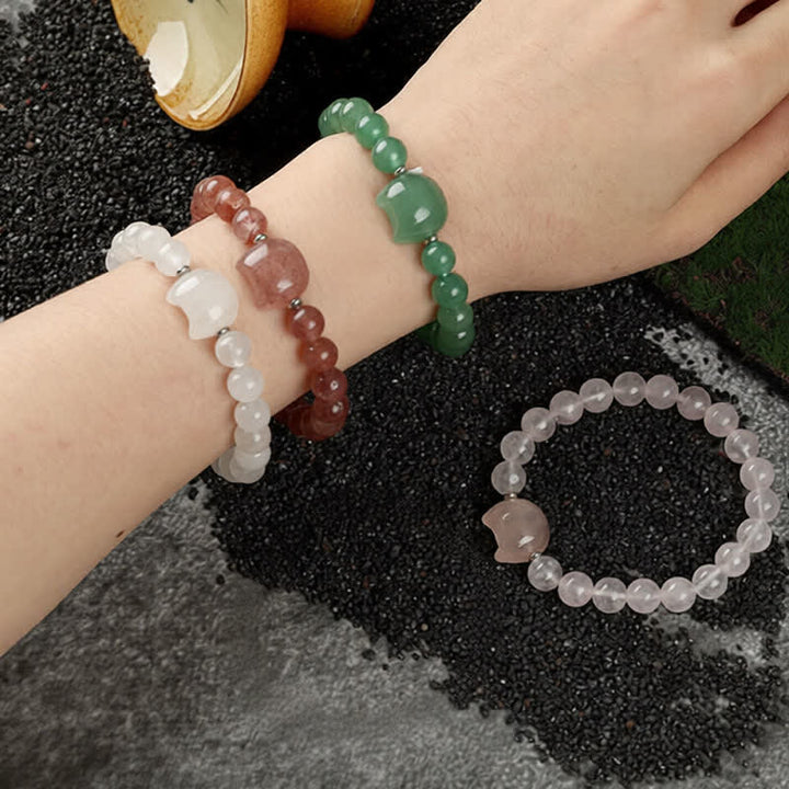 Buddha Stones Bracelet en perles de quartz clair et agate dentelle bleue avec motif chat mignon - image 34