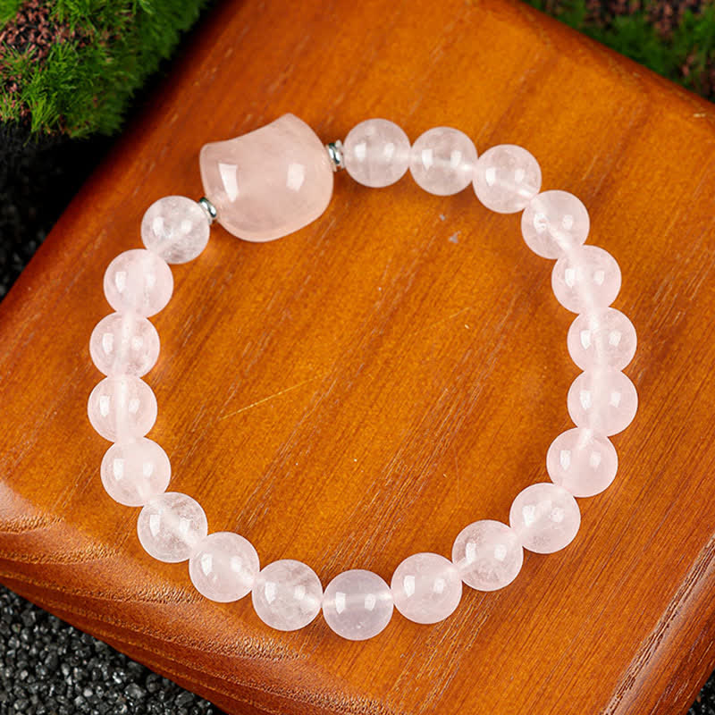 Buddha Stones Bracelet en perles de quartz clair et agate dentelle bleue avec motif chat mignon - Cristal rose (tour de poignet 15–16 cm) - image 6