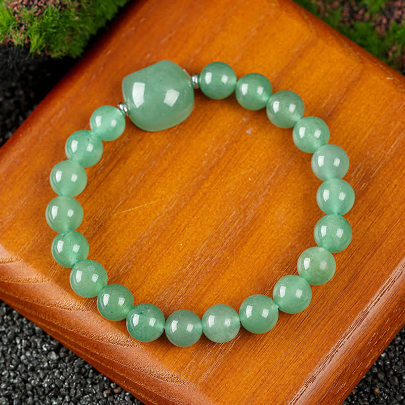 Buddha Stones Bracelet en perles de quartz clair et agate dentelle bleue avec motif chat mignon - Aventurine verte (tour de poignet 15–16 cm) - image 4