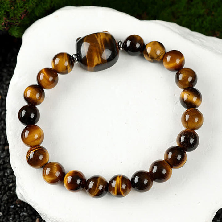 Buddha Stones Bracelet en perles de quartz clair et agate dentelle bleue avec motif chat mignon - Œil de tigre (Tour de poignet 15–16 cm) - image 31