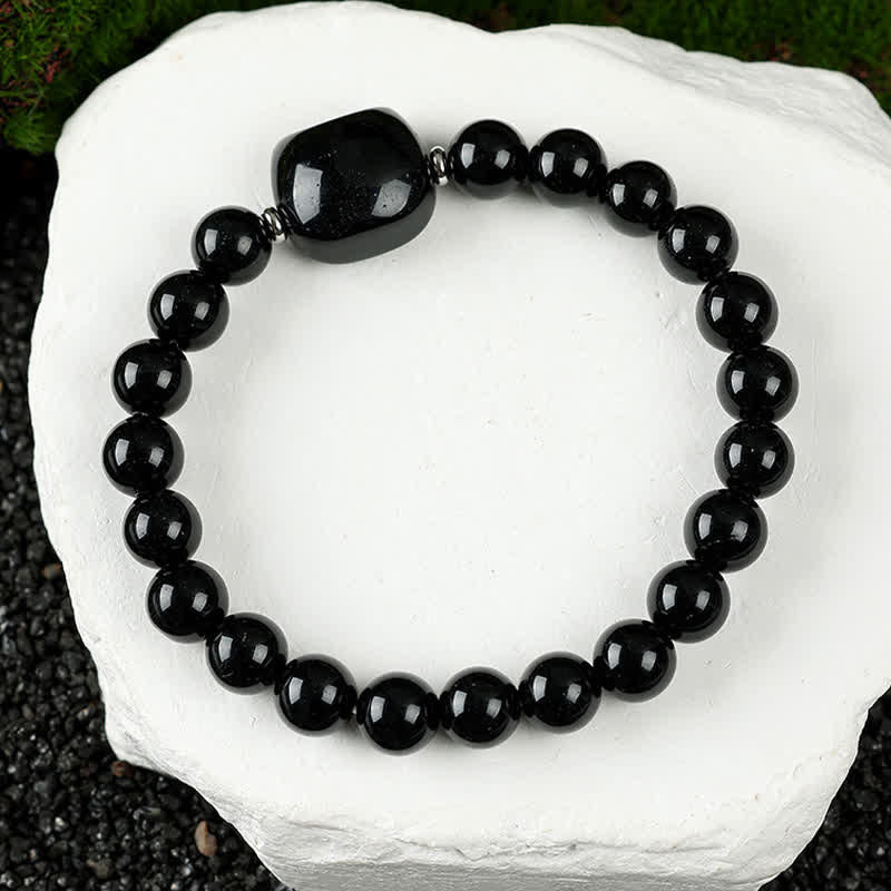 Buddha Stones Bracelet en perles de quartz clair et agate dentelle bleue avec motif chat mignon - Obsidienne noire (tour de poignet 15–16 cm) - image 27