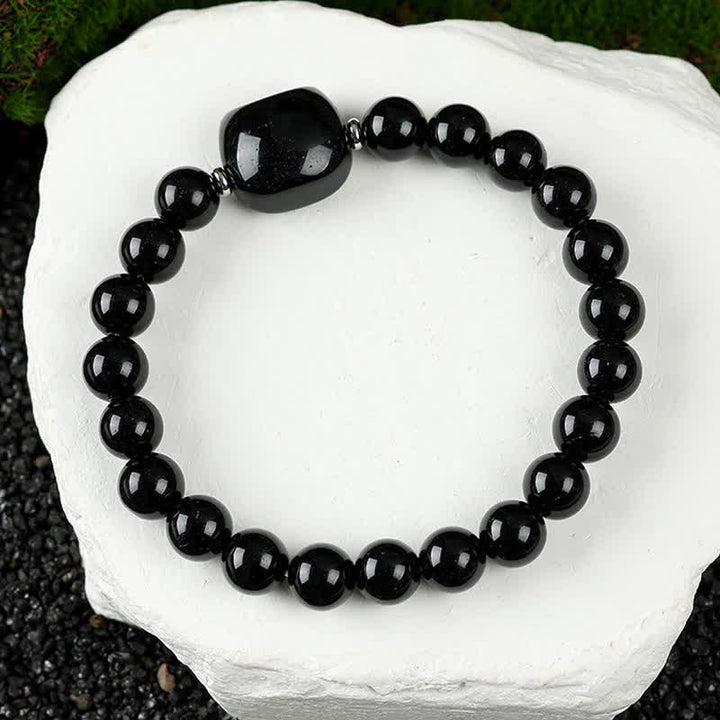 Buddha Stones Bracelet en perles de quartz clair et agate dentelle bleue avec motif chat mignon - Obsidienne noire (tour de poignet 15–16 cm) - image 27