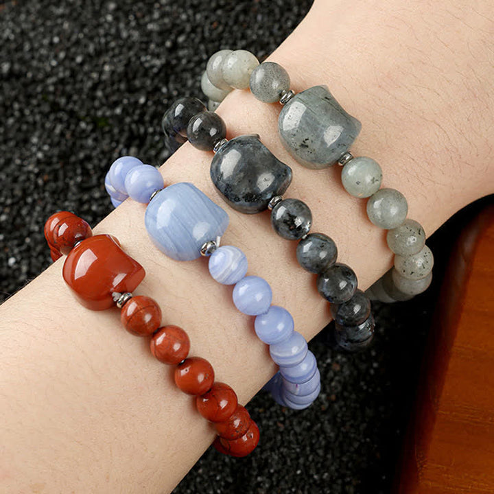 Buddha Stones Bracelet en perles de quartz clair et agate dentelle bleue avec motif chat mignon - image 35