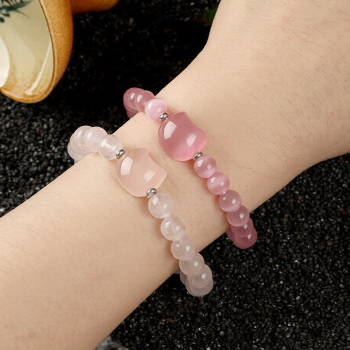 Buddha Stones Bracelet en perles de quartz clair et agate dentelle bleue avec motif chat mignon - image 33