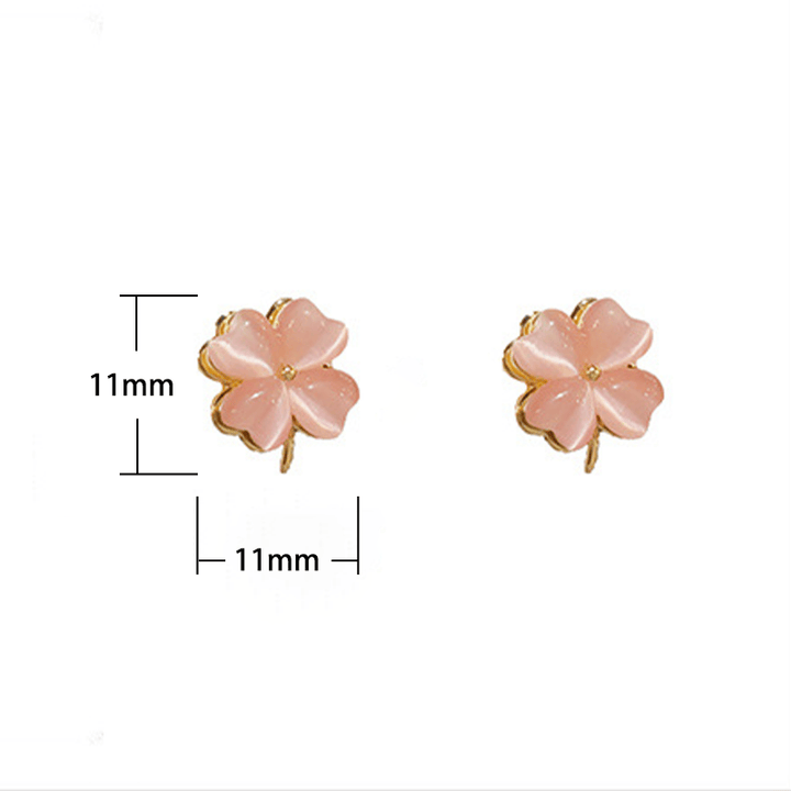 Buddha Stones Boucles d'oreilles à clous œil-de-chat rose à quatre feuilles, design rotatif - image 6