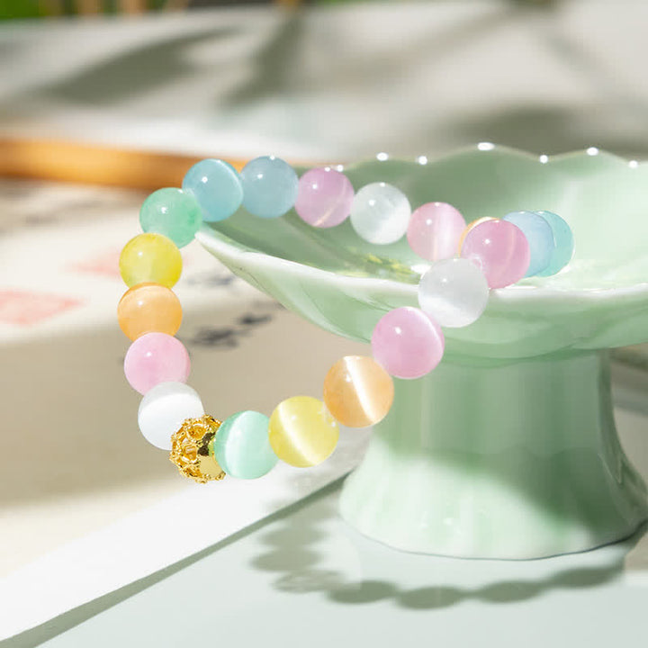 Buddha Stones Bracelet positif à perles rondes œil-de-chat multicolores ajourées - image 2