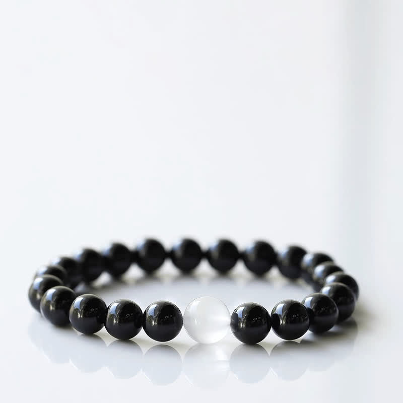 Buddha Stones Bracelet de résilience en tourmaline noire et cristal, motif animal du zodiaque - Cheval (Tour de poignet 15–16 cm) - image 0
