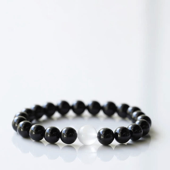 Buddha Stones Bracelet de résilience en tourmaline noire et cristal, motif animal du zodiaque - Cheval (Tour de poignet 15–16 cm) - image 0