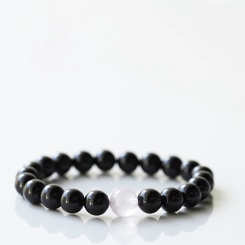 Buddha Stones Bracelet de résilience en tourmaline noire et cristal, motif animal du zodiaque - Lapin (Tour de poignet 15–16 cm) - image 8