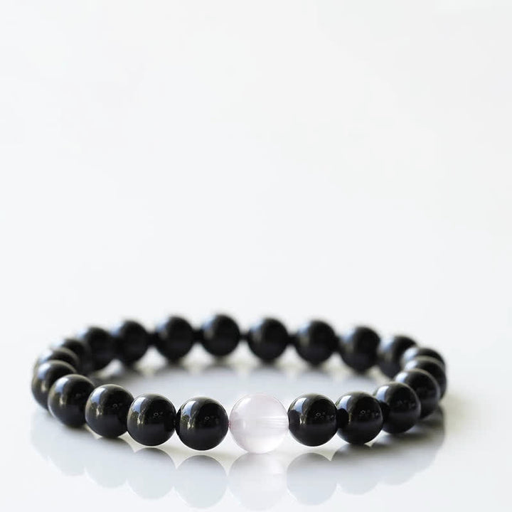Buddha Stones Bracelet de résilience en tourmaline noire et cristal, motif animal du zodiaque - Lapin (Tour de poignet 15–16 cm) - image 8