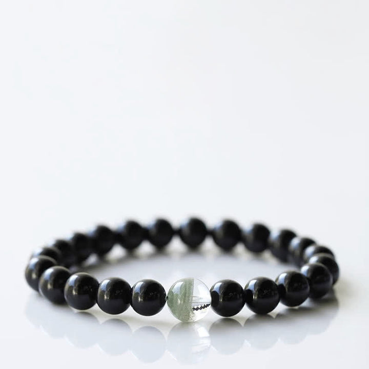 Buddha Stones Bracelet de résilience en tourmaline noire et cristal, motif animal du zodiaque - Rat (tour de poignet 15–16 cm) - image 5