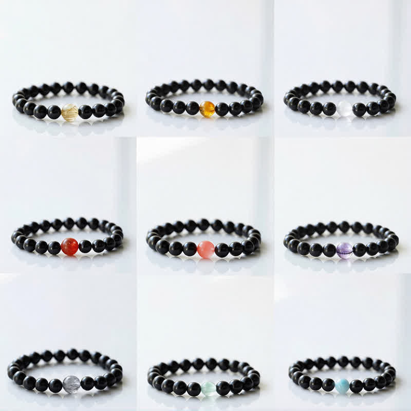Buddha Stones Bracelet de résilience en tourmaline noire et cristal, motif animal du zodiaque - image 16