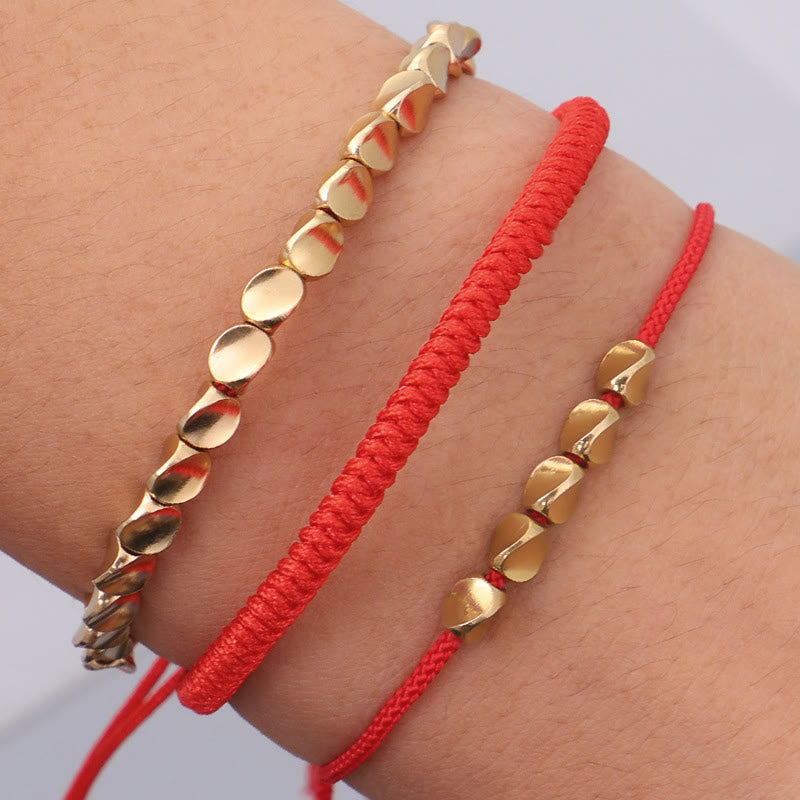 Buddha Stones Bracelet porte-bonheur composé de 3 perles en cuivre doré et d'un fil rouge - image 9
