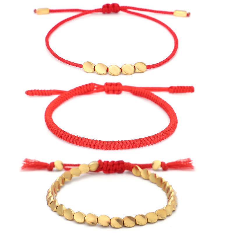 Buddha Stones Bracelet porte-bonheur composé de 3 perles en cuivre doré et d'un fil rouge - image 11