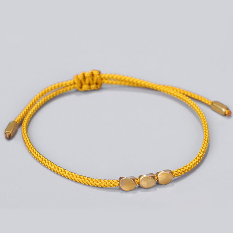 Buddha Stones Bracelet de guérison composé de 3 perles bleues, jaunes et dorées en cuivre, avec cordon et cordon. - image 2